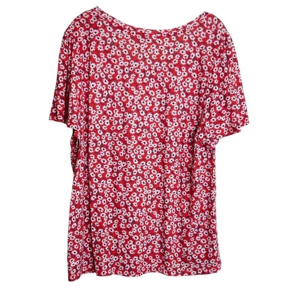 Lucky Brand Womens Knit Top XL Red White Floral Print Scoop Neck Cotton Modal - Picture 3 of 7